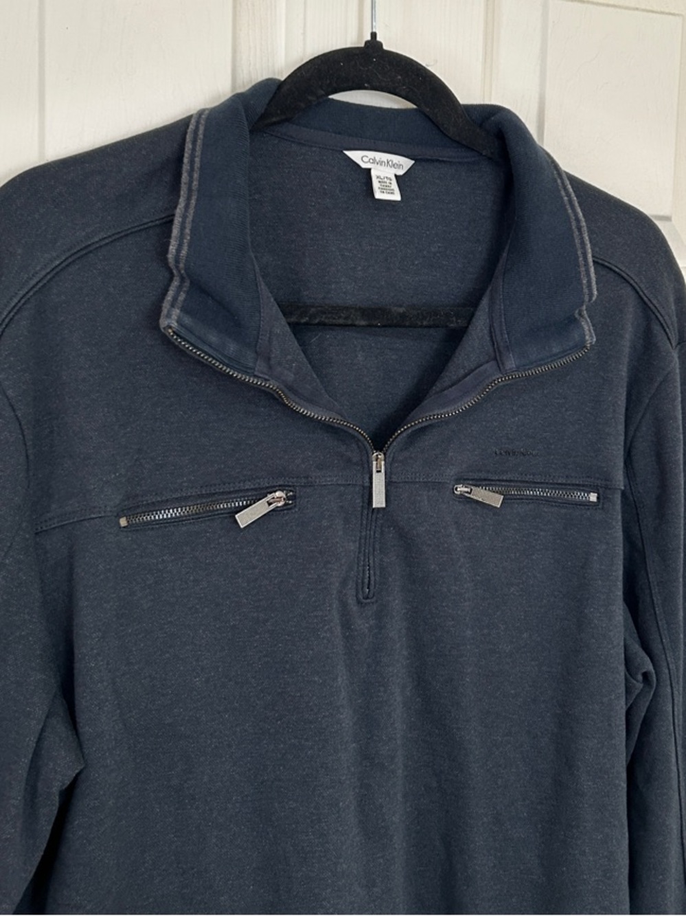 Calvin Klein Mens XL Dark Gray Zip Mock Neck Sweatshirt 100% Cotton - Picture 4 of 10